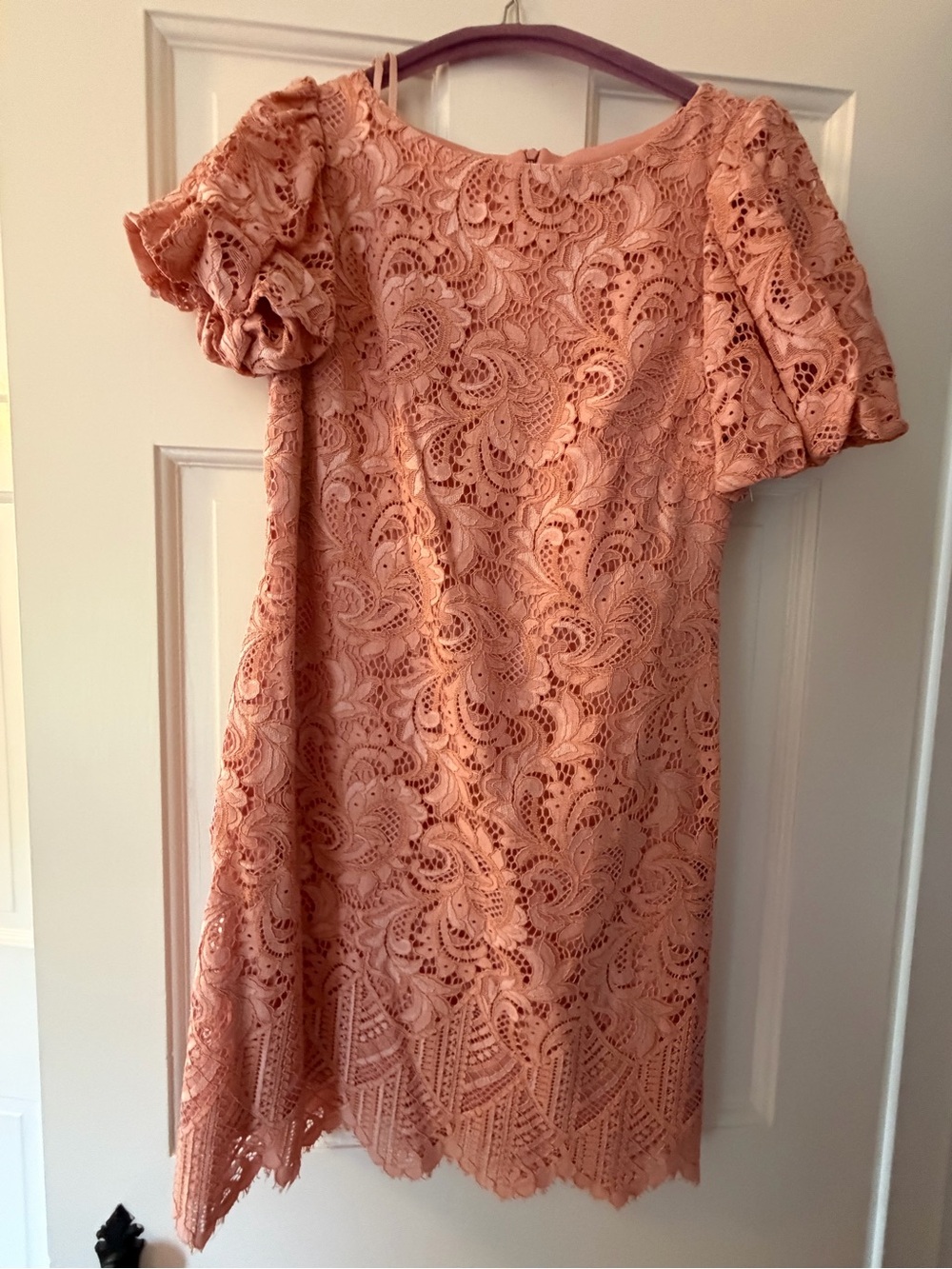 Jessica Howard Peach Lace Mini Dress with Puff Sleeves